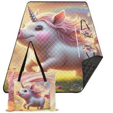 Imagem de TSENQUE Unicórnio Porco Lindo Tapete Grande Cobertor de Piquenique Bonito Impermeável Cobertor de Praia Grande Tapete de Brincar ao Ar Livre para Grama 299 cm x 203 cm