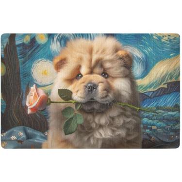 Imagem de TSENQUE Tapete personalizado para cachorro estrelado Noite Chow Chow Tapete bonito à prova d'água Tapete de porta externo antiderrapante para casa lavável 81 cm x 50 cm