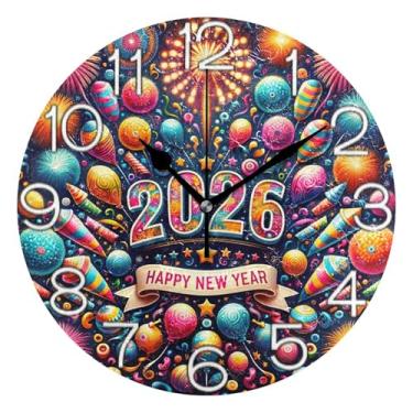 Imagem de GAIGEO Relógio de parede analógico colorido de fogos de artifício de desenho animado relógio de cozinha bonito operado por bateria silencioso, decoração de parede moderna para sala de estar, 25 cm