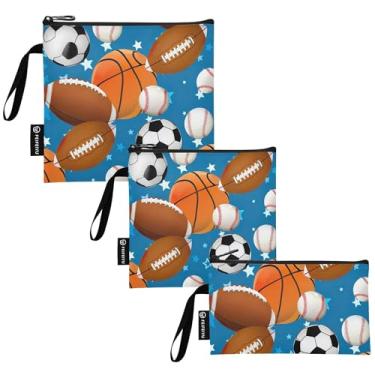 Imagem de TSENQUE Bolas de basquete esportivas futebol azul reutilizável sanduíche e lanche bolsa de almoço com zíper segurança alimentar lavável para estudantes (pacote com 3: P/M/G)