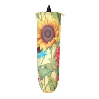 Imagem de Girassol em um suporte de sacola de mercearia amarelo, organizador de armazenamento para cozinha, protetor de saco para sacolas plásticas de mercearia