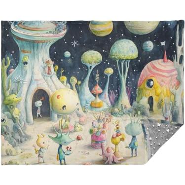 Imagem de Manta macia personalizada de espaço de alienígenas extravagante para escritório cobertores quentes para o inverno 177,8 cm x 139,7 cm cobertor cinza solteiro
