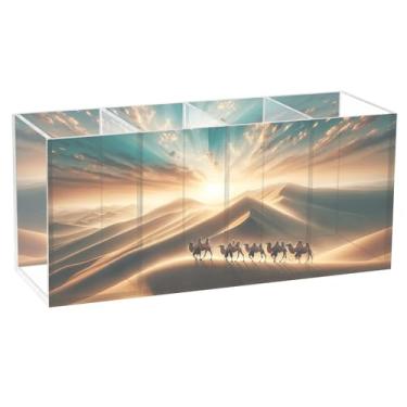 Imagem de TSENQUE Porta-lápis de mesa personalizado engraçado cenário de deserto paisagem de escritório suporte de acrílico para canetas