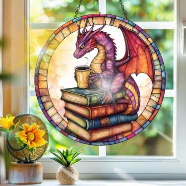 Imagem de Apanhador de sol de acrílico colorido, apanhadores de sol, dragão livro, decoração de janela, arte de parede de criador de arco-íris, para quarto, varanda, interior, exterior, jardim, enfeites de