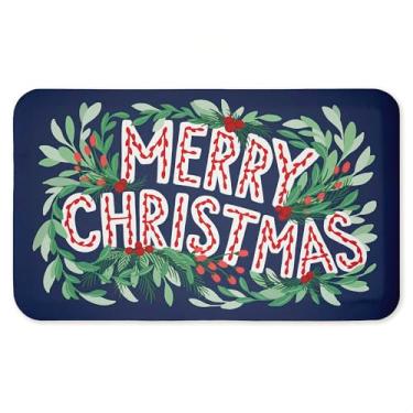 Imagem de Tapete antifadiga Merry Christmas & Greenery, tapete ergonômico acolchoado para cozinha e pé com suporte antiderrapante, tapete confortável ecológico, design por Heather Mclaughlin, 76 cm x 45 cm