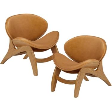 Imagem de Kit 2 Poltronas Decorativa Orgânica Sala Living Kadosh L02 Couríssimo Canela - Lyam Decor