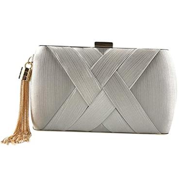 Imagem de FAKEME Bolsa feminina de seda para noite, prata, 20x8x12cm