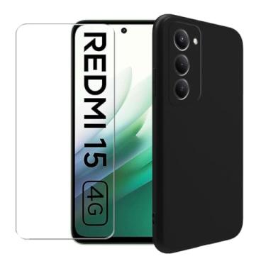 Imagem de WDMYLFTW Capa para Xiaomi Redmi 15 4G + película protetora de tela de vidro temperado - Capa protetora de TPU (preta)