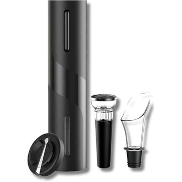 Imagem de Kit Abridor de Vinho Elétrico com Cortador de Papel Alumínio, Derramador de Vinho e Rolha à Vácuo, Saca-rolha Automático, Ótima Opção de Presente e Comemorações