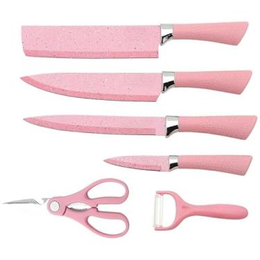 Imagem de Conjunto de Facas de Cozinha Rosa com Glitter, 6 Peças, Incluindo Tesoura e Descascador
