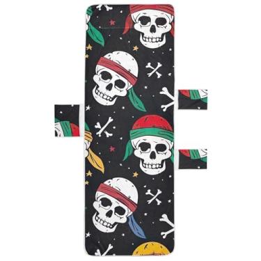 Imagem de Pirata Caveira Chaise Lounge Toalha de Cadeira Toalha de Praia Piscina Toalha de Cadeira com Bolsos Espreguiçadeira Externa 203 x 76 cm