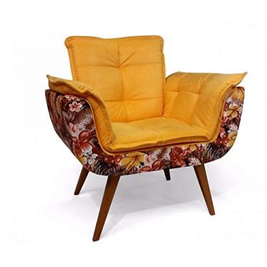 Imagem de Poltrona Opalla Amarela Floral 1 Lugar Base Palito Imbuia