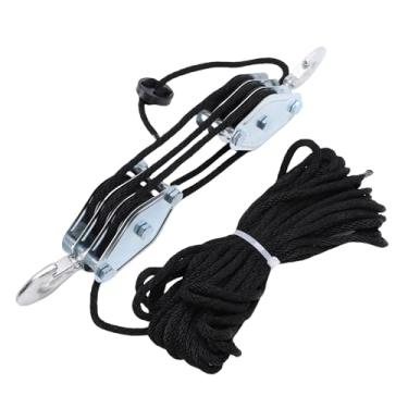 Imagem de Fafeicy de Polia de Talha de Corda 3 Rodas 15m Corda 2.200 Lbs Resistência à Ruptura 6:1 Bloco de Energia de Elevação e Equipamento para Instalação de CA de Elevação de Garagem
