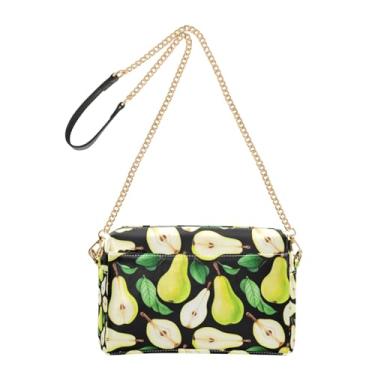 Imagem de Joitme Aquarela peras pretas verdes bolsas femininas bolsa transversal bolsa para celular bolsa de ombro de couro PU alça de corrente