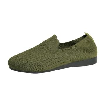 Imagem de Tênis feminino fashion casual primavera e verão de boca rasa, cano baixo, sem cadarço, malha, Verde militar, 34