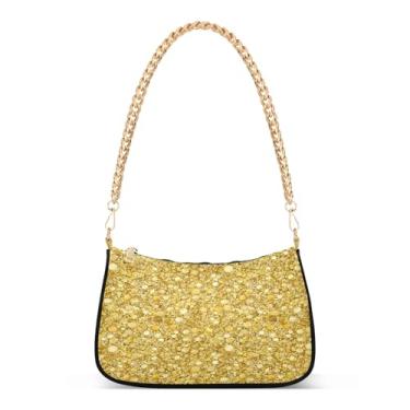 Imagem de Bolsa de ombro elegante de corrente dourada extravagante, bolsa feminina Hobo com estampa artística, bolsa clutch versátil para noite ou dia a dia