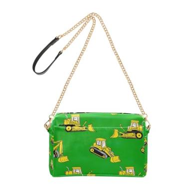 Imagem de Joitme Bolsa tiracolo feminina para celular amarela para veículos de construção, alça de corrente verde, bolsa de ombro de couro PU