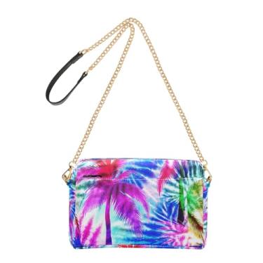 Imagem de Joitme Bolsa tiracolo feminina bolsa para celular linda palmeira tropical tie dye couro PU bolsa de ombro com alça de corrente