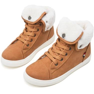 Imagem de Botas de cano curto femininas com cadarço, botas de inverno, botas de neve modernas, botas de cano baixo, sapatos de inverno, Marrom, 35