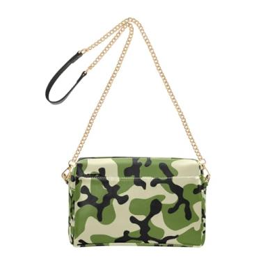 Imagem de Joitme Bolsa de ombro feminina transversal para celular camuflada verde preta couro PU alça de corrente