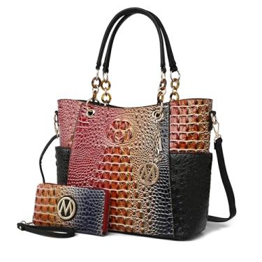 Imagem de MKF Collection Bolsa feminina com alça superior para carteira - bolsa de couro vegano, Croco fúcsia arco-íris, Large
