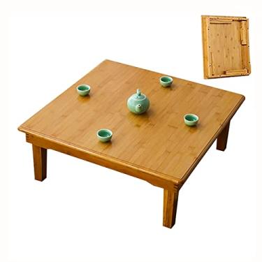Imagem de Mesa lateral, mesa dobrável, mesa de bambu quadrada de estilo japonês, mesa de computador doméstico, mesa, mesa de jantar pequena multifuncional (tamanho: 80 x 80 x 27 cm)