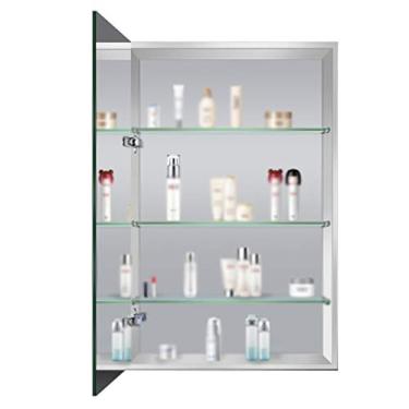 Imagem de Armário de espelho de banheiro, armário de remédios montado na parede, unidade de armazenamento de alumínio espacial, prateleira ajustável, placa traseira espelhada prateada, imagem clara, prata