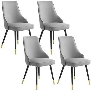 Imagem de SHAWLA Cadeiras modernas conjunto de 4 cadeiras de couro grosso encosto de cozinha pés de ferro forjado aplicar cadeira de maquiagem doméstica cadeiras de jantar (cor: F)