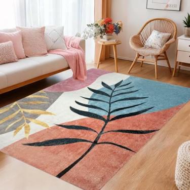 Imagem de USTIDE Tapete infantil com folhas 139,7 x 198 cm, tapete moderno para quarto de meninas, supermacio, lavável, tapete para sala de estar, quarto, berçário, quarto