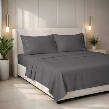 Imagem de Mayfair Linen Conjunto de lençóis King 100% algodão egípcio – Conjunto de lençóis King Size de algodão egípcio de luxo da série 2000 (4 peças, cinza escuro), macio e refrescante, lençol de coleção de