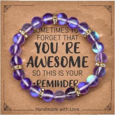 Imagem de Pulseiras de contas presentes para mulheres e homens, pulseira elástica de pedra natural feita à mão, pulseiras de amizade para casais, One Size, Vidro, Sem Pedra Preciosa