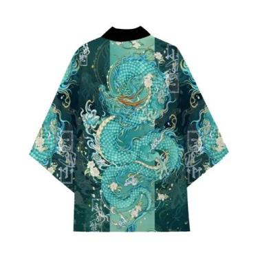 Imagem de Kimono Samurai Impresso Dragão Verde Para Homens E Mulheres Anime Mang