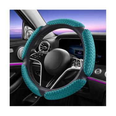 Imagem de Sandfren Capa de volante de carro, protetor de volante de veículo totalmente surround de couro com forro antiderrapante, acessórios de proteção interna automotiva, universal para caminhão SUV RV (azul