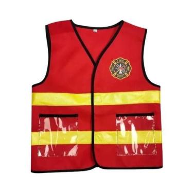 Imagem de Fantasia De Bombeiro Infantil Vermelha Com Kit De Capacete Para Menino