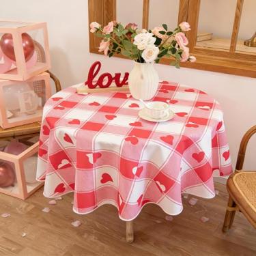Imagem de MikiUp Toalha de mesa quadriculada redonda para o dia dos namorados – impermeável, resistente a rugas e lavável, toalha de mesa decorativa para festas, rosa 152 cm