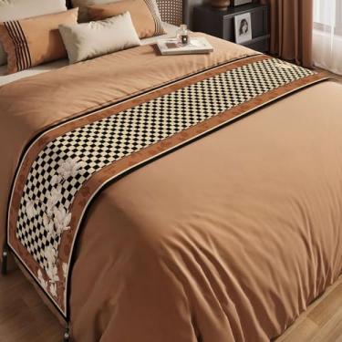 Imagem de HSTANGKY Hotel Bed Runners Cachecol Luxo Elegante Marrom Capa Decorativa Protetor de Roupa de Cama Lavável Toalha de Cama para Cama Twin Queen King Size Marrom 3||Apenas 2 Fronhas 50X50 cm