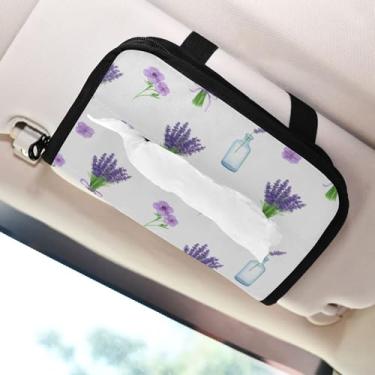 Imagem de SEHANY Porta-lenços de papel de carro lavanda roxa, caixa de lenços para carro, viseira solar, porta-guardanapos retangular, dispensador de máscara de carro, caixa de lenços de papel para automóvel