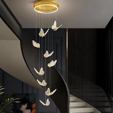 Imagem de Lustre moderno para escada, LED dimerizável, formato de borboleta, em alumínio, dourado, luminária de decoração de interiores, estilo nórdico, adequado para sala de estar, casa de campo, hot