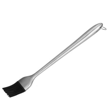 Imagem de Solinder Escova de Cabeça de Silicone Flexível, Alça Aço Inoxidável, Escova óleo para Churrasco para Cozinhar Em Grelha.Longo o Suficiente Evitar Queimaduras, Fácil Pendurar (Alça reta 30cm)