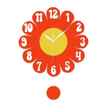 Imagem de Generic Relógio de parede floral com numerais arábicos, em acrílico, fácil, com pêndulo silencioso, ideal para festas, bares, escolas, cafés e, Vermelho
