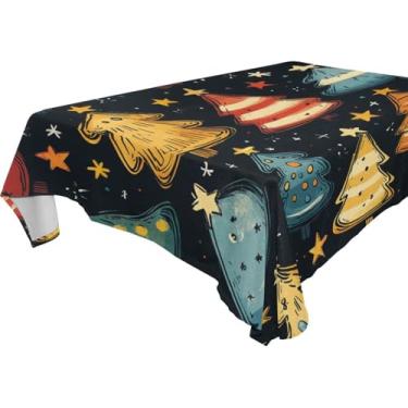 Imagem de Blueangle Toalha de mesa com desenho animado de árvores de Natal – Toalha de mesa quadrada de poliéster impermeável e resistente a manchas para ambientes internos e externos, 152 x 152 cm (606)