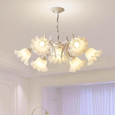 Imagem de Lustre de flores para sala de jantar, luminária de jantar floral verde com 6 luzes e cúpulas de acrílico, luminária de teto moderna grande estilo Sputnik para sala de estar, quarto ou quarto
