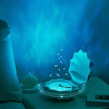 Imagem de Asixxsix Alto-falante Shell Com Lâmpada de Projetor, Alto-falante Portátil Decorativo LED Seashell Night Light, de Lâmpada Shell para Decoração de Mesa Decoração de Casa (Azul)