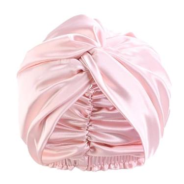Imagem de Touca de banho para mulheres, cabelo de cetim de seda para toucas de dormir reutilizáveis, à prova d'água, cacheado, grande kitsch (bege, tamanho único)