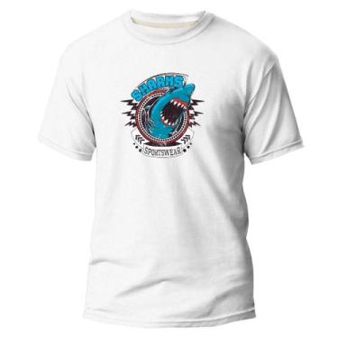 Imagem de Camiseta Basica Algodão Premium Estampa Digital Shark Sports, Branco, 