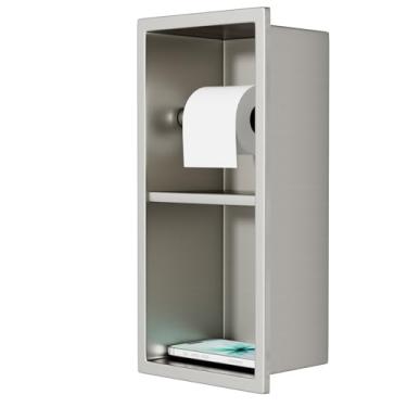 Imagem de DAYONE Suporte de papel higiênico embutido com armazenamento, suporte de papel higiênico em aço inoxidável 304 para banheiro, cozinha, hotel (níquel escovado)