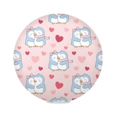 Imagem de Wassud Jogo americano adorável pinguins tapetes de mesa redondos para cozinha e jantar tapetes laváveis resistentes ao calor decoração de mesa 39 cm