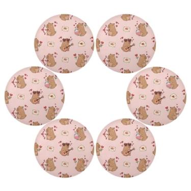 Imagem de Wassud Jogo americano conjunto de 6 capivaras de música tapetes redondos para cozinha e jantar tapetes laváveis resistentes ao calor para decoração de mesa 39 cm