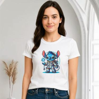 Imagem de Camiseta Babylook Feminina Lilo Stich Astronauta Inedita, Branco, P