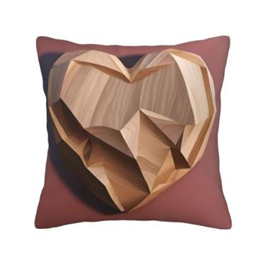 Imagem de XLLingL Capa de almofada quadrada com estampa de coração de madeira para sofá, cama, quarto, sala de estar, capas de almofada para decoração de casa de fazenda